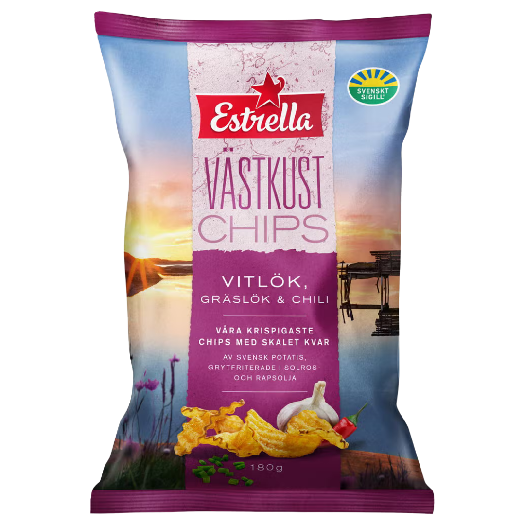 Estrella Västkustchips Vitlök, Gräslök & Chili Chips